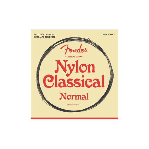 Embalagem das cordas Fender Nylon Classical para guitarra clássica, tensão normal, feitas nos EUA, com som equilibrado e alta durabilidade.