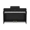 Piano Digital Casio Celviano AP-300BK preto vista de frente com 3 pedais dourados.