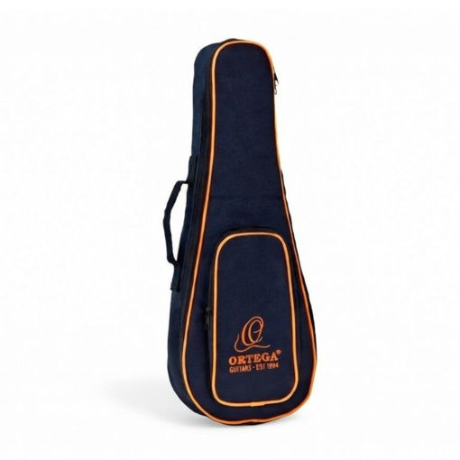 Saco Ortega OUBSTD-SO preto com logótipo laranja, ideal para Ukulele Soprano e Cavaquinho Português.