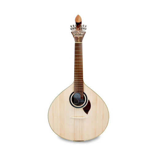 Fotografia de estúdio frontal da guitarra portuguesa APC série 307 Coimbra, com tampo maciço selecionado e detalhes de acabamento artesanal.