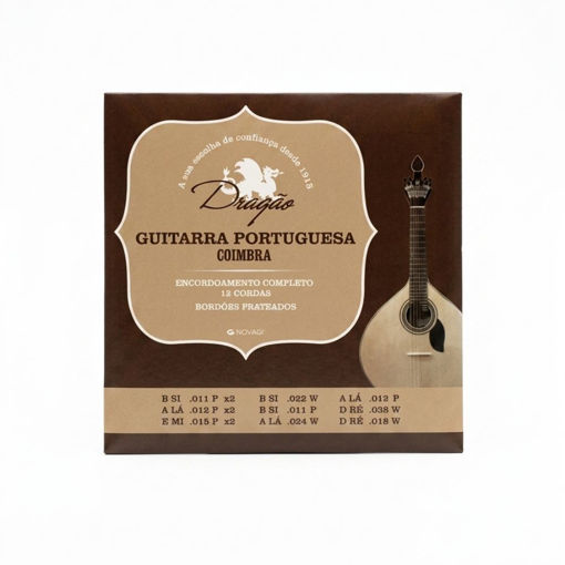 Jogo de 12 cordas Dragão para Guitarra Portuguesa de Coimbra com bordões prateados e calibres 0.011 a 0.038.