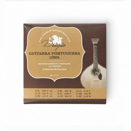 Cordas Dragão para Guitarra Portuguesa modelo Lisboa, encordoamento completo de 12 cordas com calibres 0.009 a 0.032.